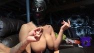 Mask villein wife in training engulfing and jerking shlong with mask on